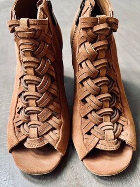 Michael Kors caramel, suede ankle booties.